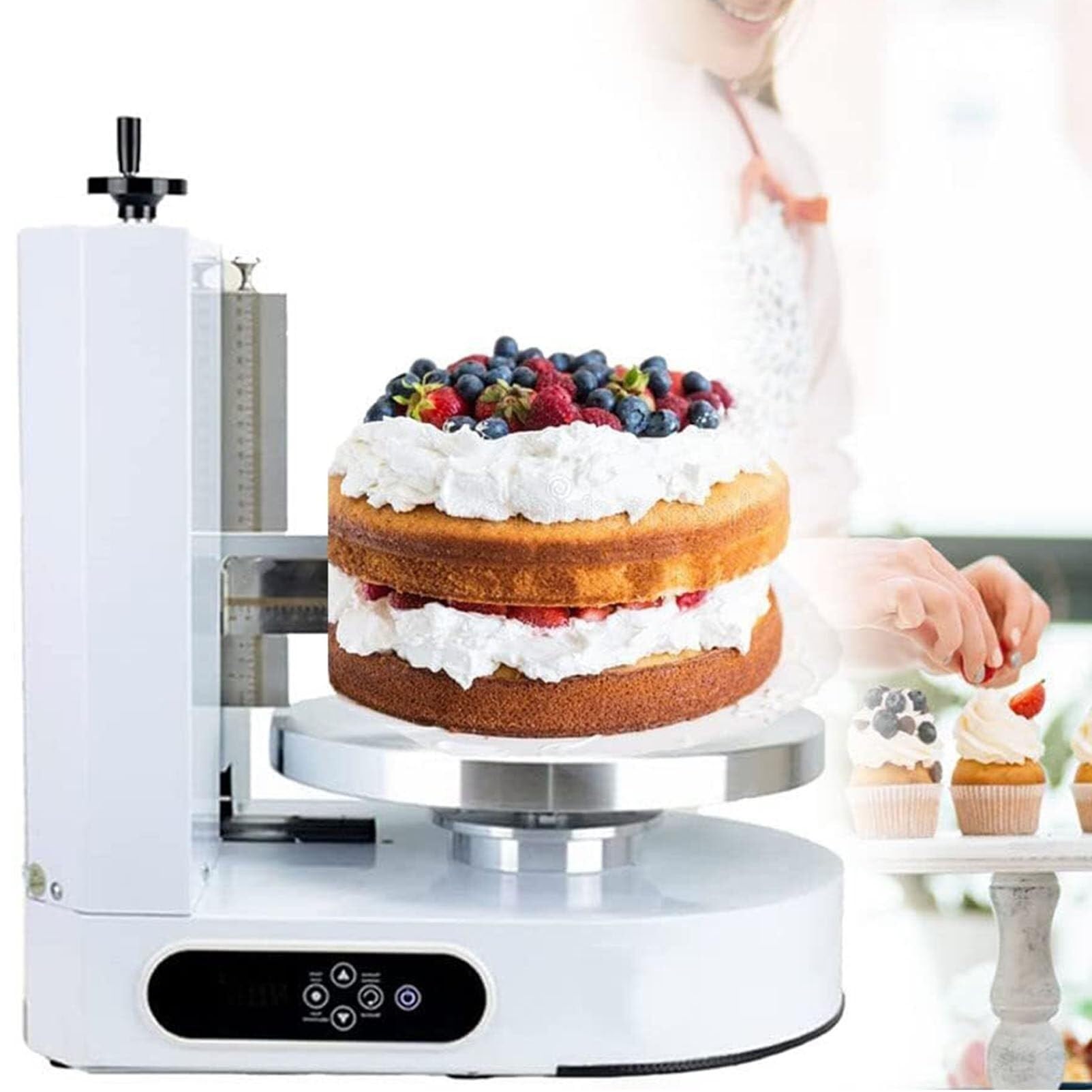 Máquina automática for enyesar pasteles, raspador eléctrico giratorio ajustable for la superficie del borde de la torta, esparcidor de crema for pasteles de cumpleaños, pulidor de bordes for pastelerí