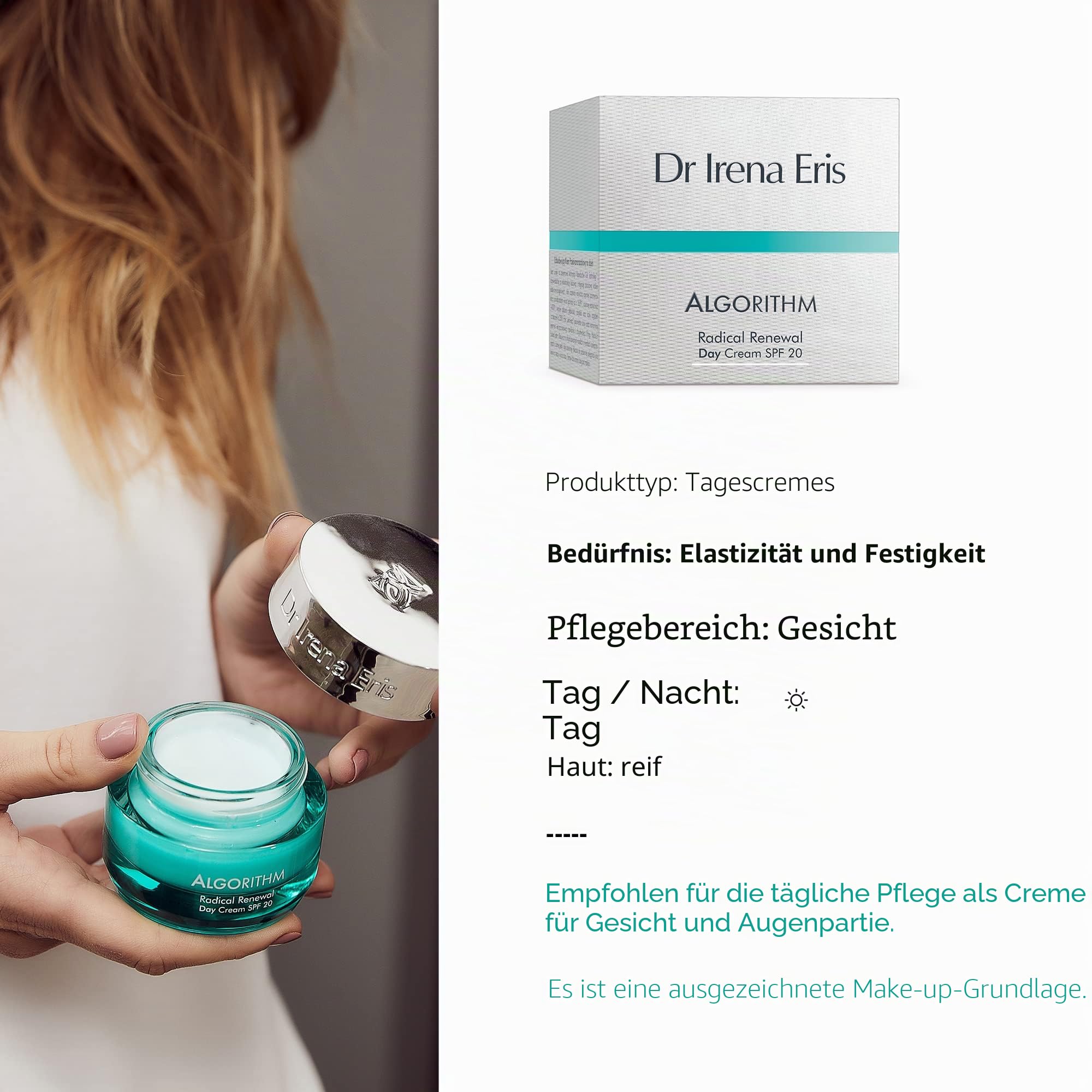 Dr Irena Eris - Algorithm Radical Renewal Tagescreme mit LSF 20, Gesicht Creme für Verbesserte Elastizität und Festigkeit, Anti Falten Creme Basis von Rotalgen und Meeresmineralien - 50 ml