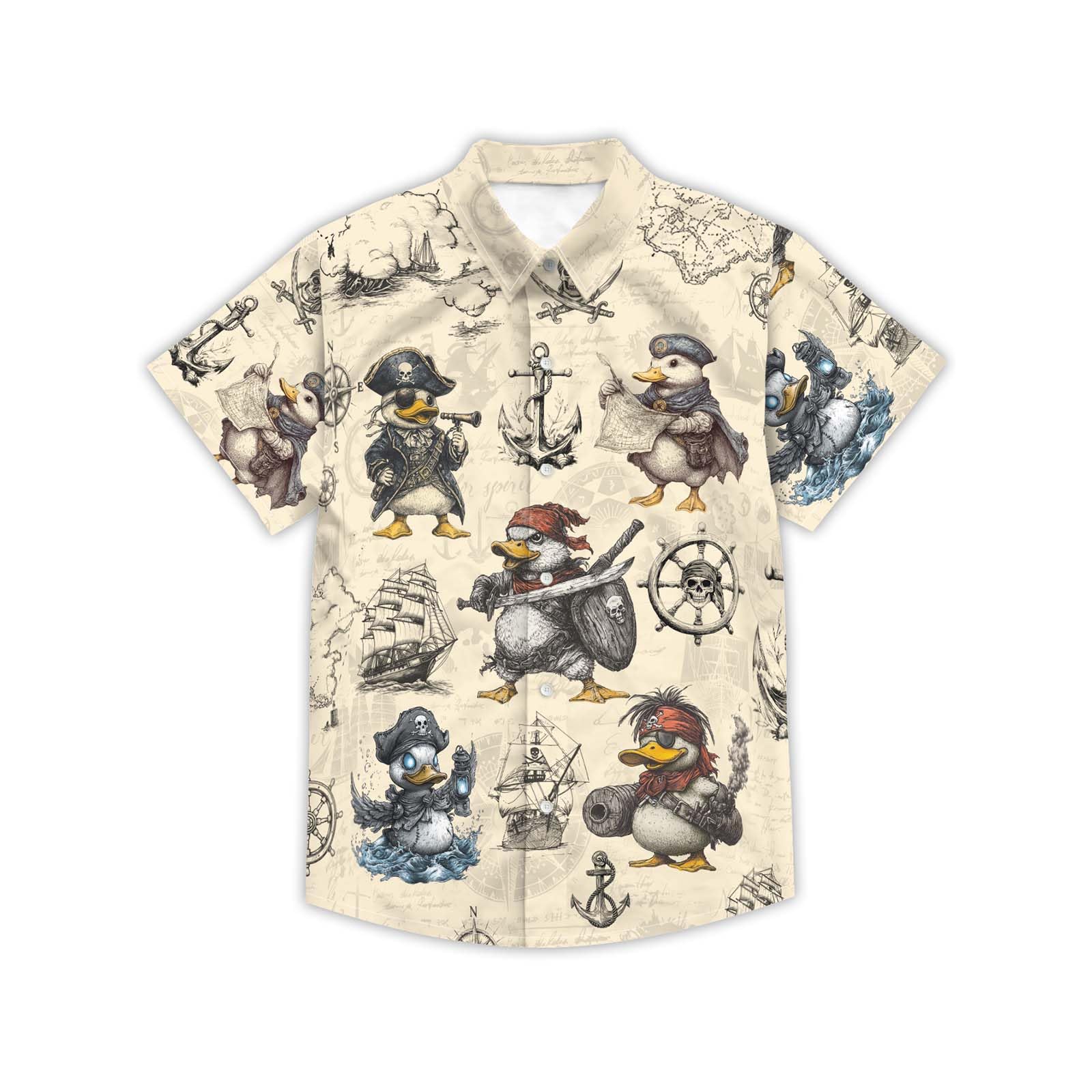 THE PIRATE KING Funny Pirate Hawaiian Shirt Boys Girls Beach Tropical Casual Short Sleeve Button Down Shirt for 5-14 Years