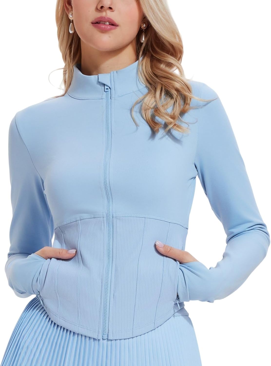 AFZ Workout Jackets for Women Lightweight Slim Fit Athletic Zip Up Jacket with Pockets for Running Yoga