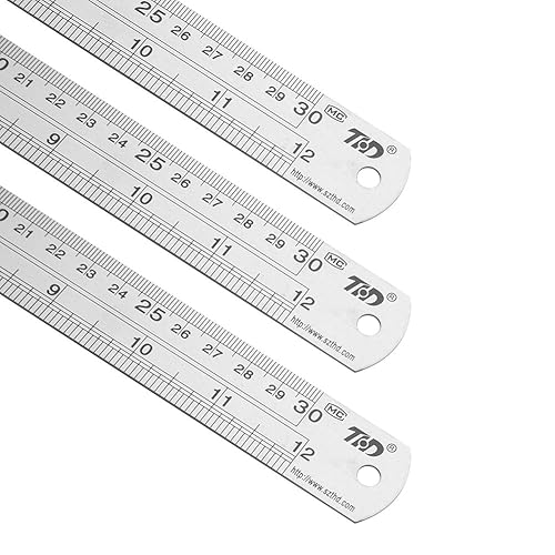 Miniatura 3 de ZZTX Regla clásica de acero inoxidable de 12 pulgadas, reglas de metal de borde recto de alta calidad para herramientas de medición, juego de 6