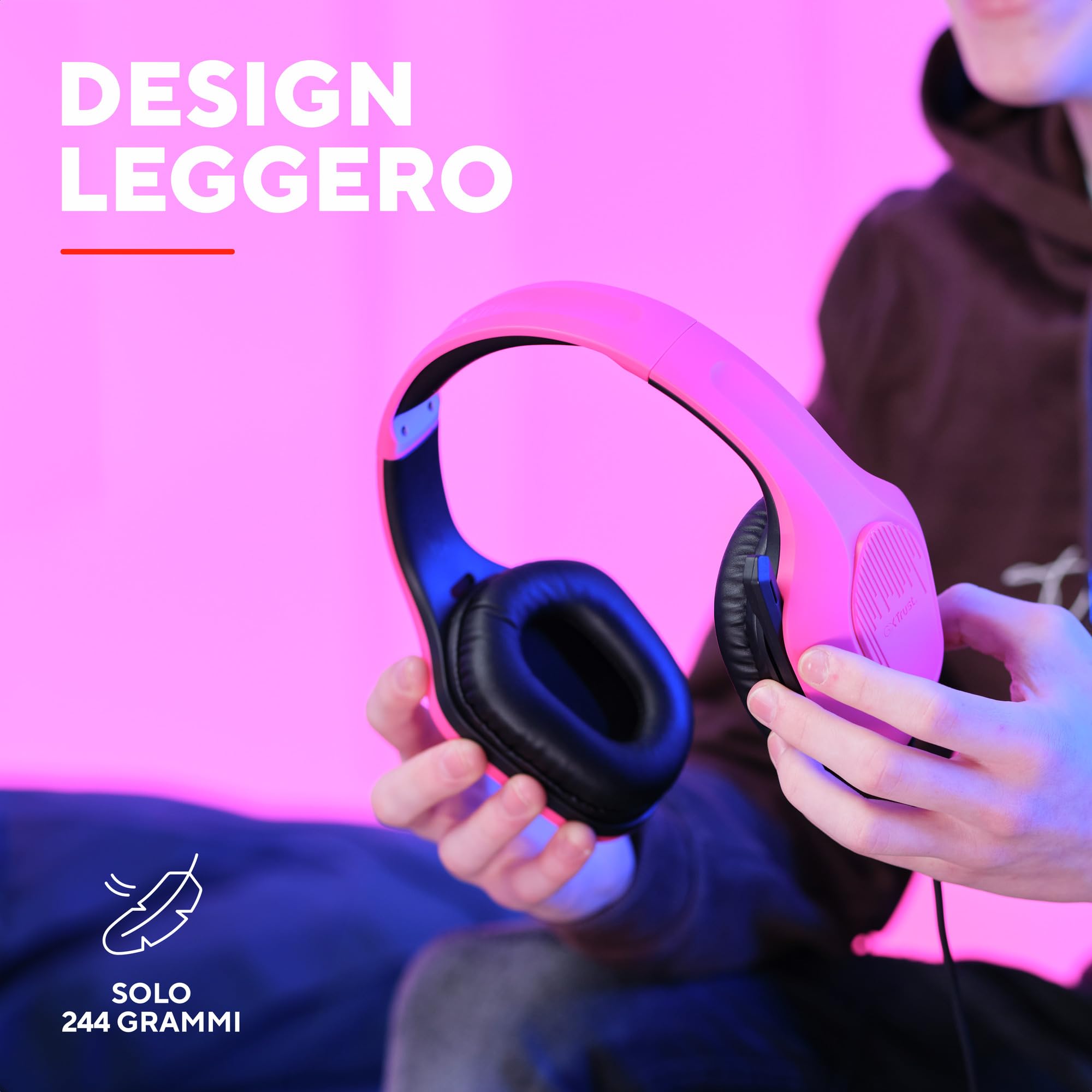 Trust Gaming GXT 418P Rayne Cuffie Gaming Leggere per PC Xbox PS4 PS5 Switch Mobile, Driver da 50 mm, Jack Audio 3.5 mm, Cavo 2m, Cuffie con Microfono Over-Ear, Rosa