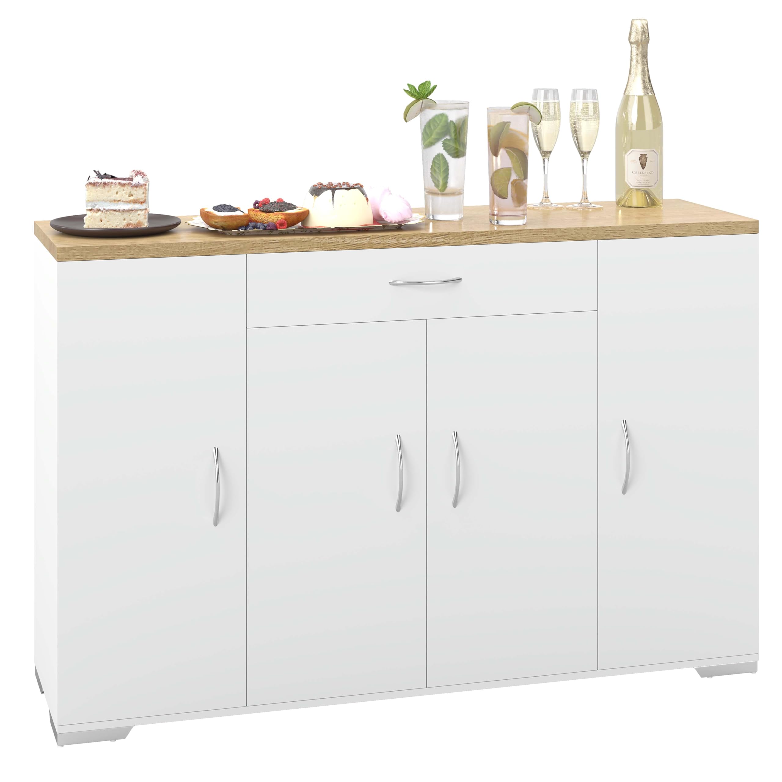 hitsuki Buffetschrank Sideboard Küche Weiß 110 x 30 x 70 cm Küchenschrank mit Arbeitsplatte Schublade und 4 Türen Küchenunterschrank 30 cm tief für Küche Esszimmer Wohnzimmer
