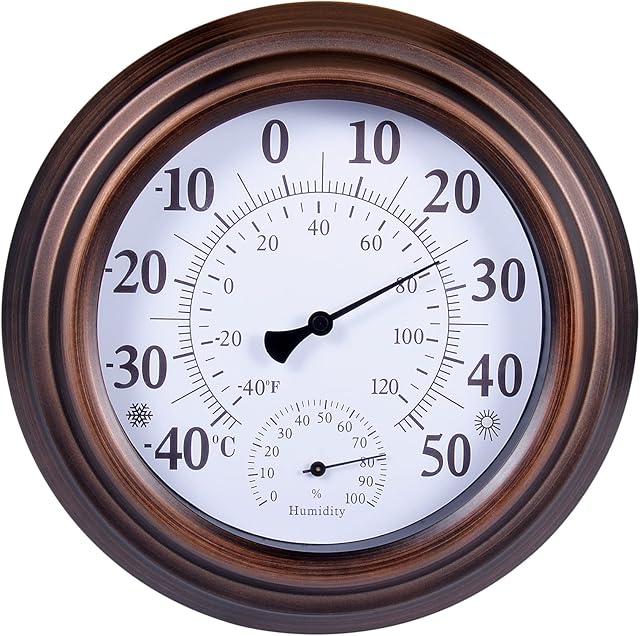 Indoor Outdoor Thermometer Wireless - Wall Thermometer Hygrometer with Stainless Steel Enclosure for Patio, Weather Thermometer Hygrometer, No Battery Required Outdoor Thermometers for the Garden