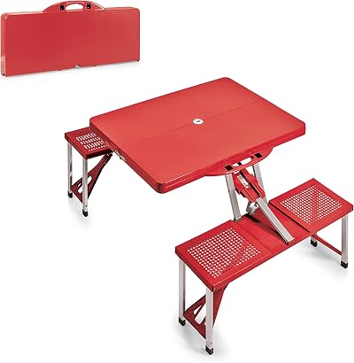 PICNIC TIME Folding Picnic Table, Camping Table, Outdoor Table with Umbrella Hole, (Red)