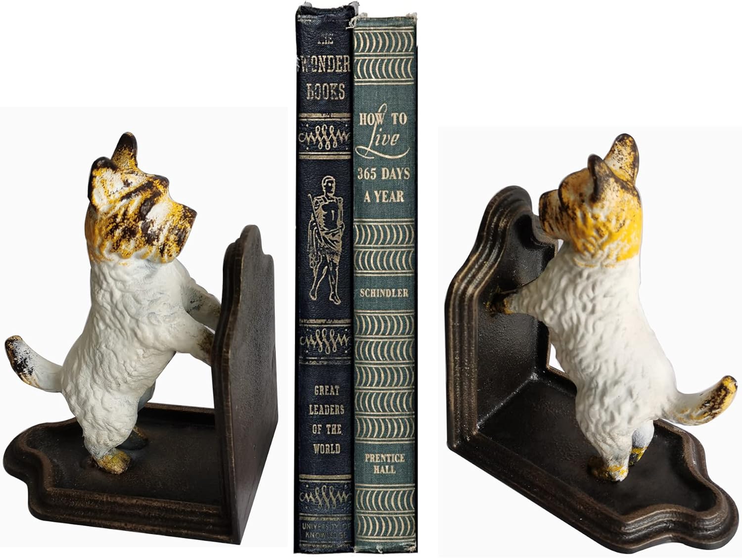 Decorative Bookends - Cast Iron Dogs Sculptural Bookend Pair - Heavy Duty Dog Statue, Vintage Shelf Décor