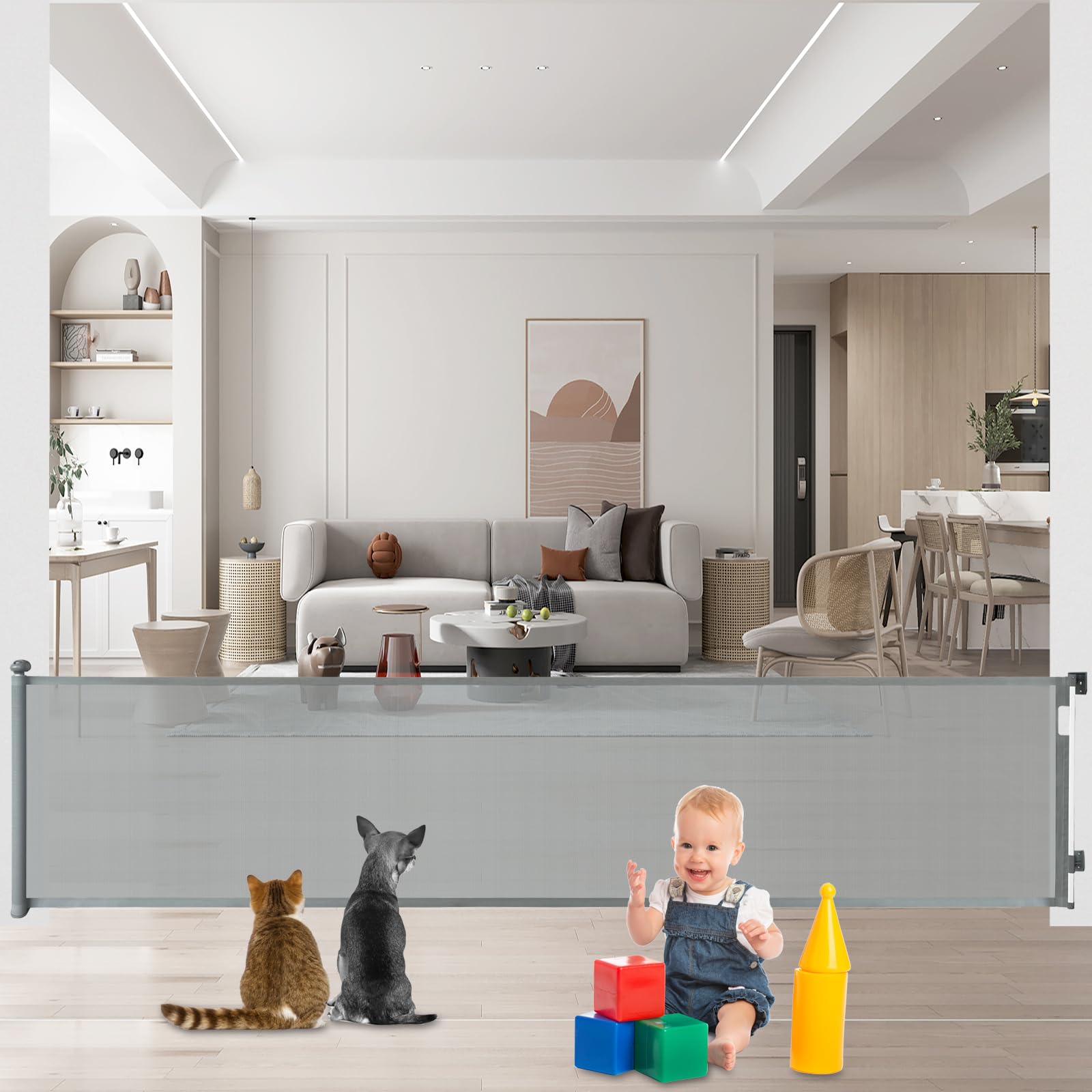 Photo 1 of 126 Inches Extra Wide Retractable Baby Gates for Large Openings, Sunnycome Extra Wide Baby Gate 39.4" Tall x 126" Wide Gray