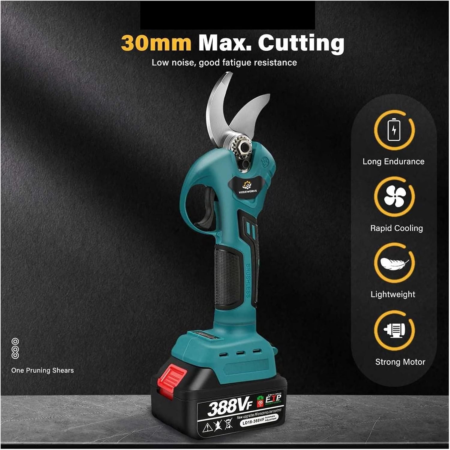 Power Pruner 30mm Brushless Cordless Electric Rechargeable Scissors Pruning Shears Tree Garden Tool Branches Pruning Tool for Battery