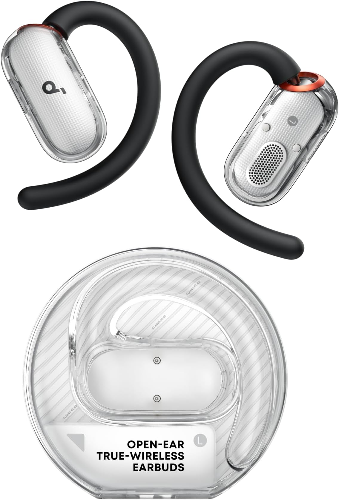 V40i by Anker, Open-Ear Headphones, Crystal Clear Design, 4 Adjustable Positions for Every Ear Size, Richer Bass, IP55, 21-Hour Playtime, AI Clear Calls, Bluetooth 5.4, App Control