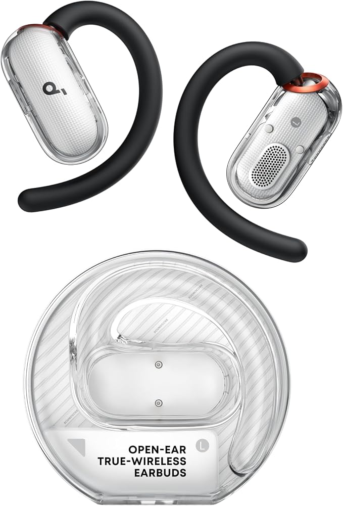 Soundcore V40i firmy anker, słuchawki open-ear, krystalicznie czysta konstrukcja, bogatszy bas, IP55, 21H odtwarzania, wyraźne połączenia AI, Bluetooth 5.4, sterowanie aplikacją(biały)