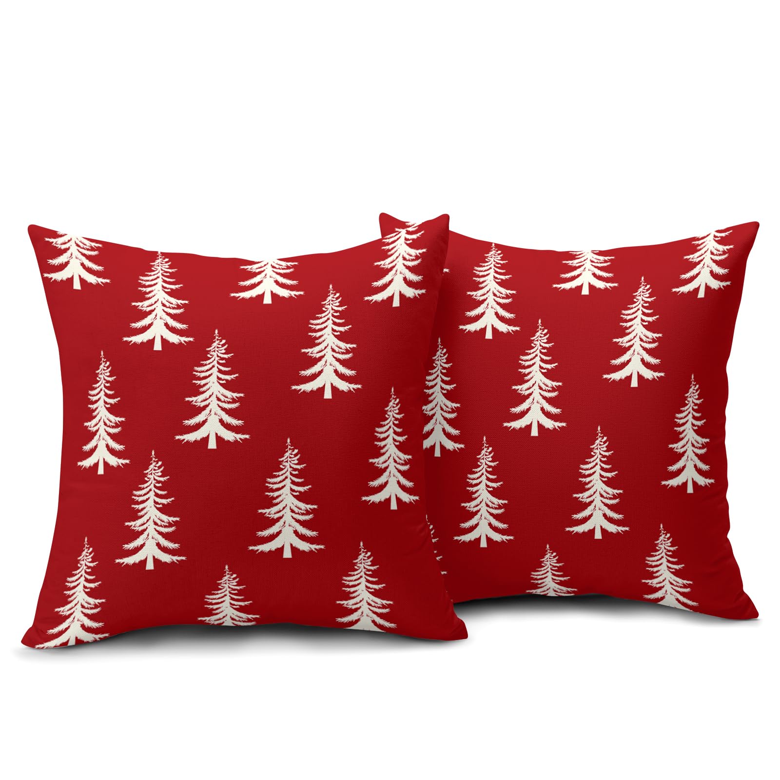 Set di 2 federe per cuscini con albero di Natale, quadrate, geometriche, per divano, inverno, vacanze, rustiche, decorazione natalizia per casa, divano, portico, letto, esterno, 50 x 50 cm
