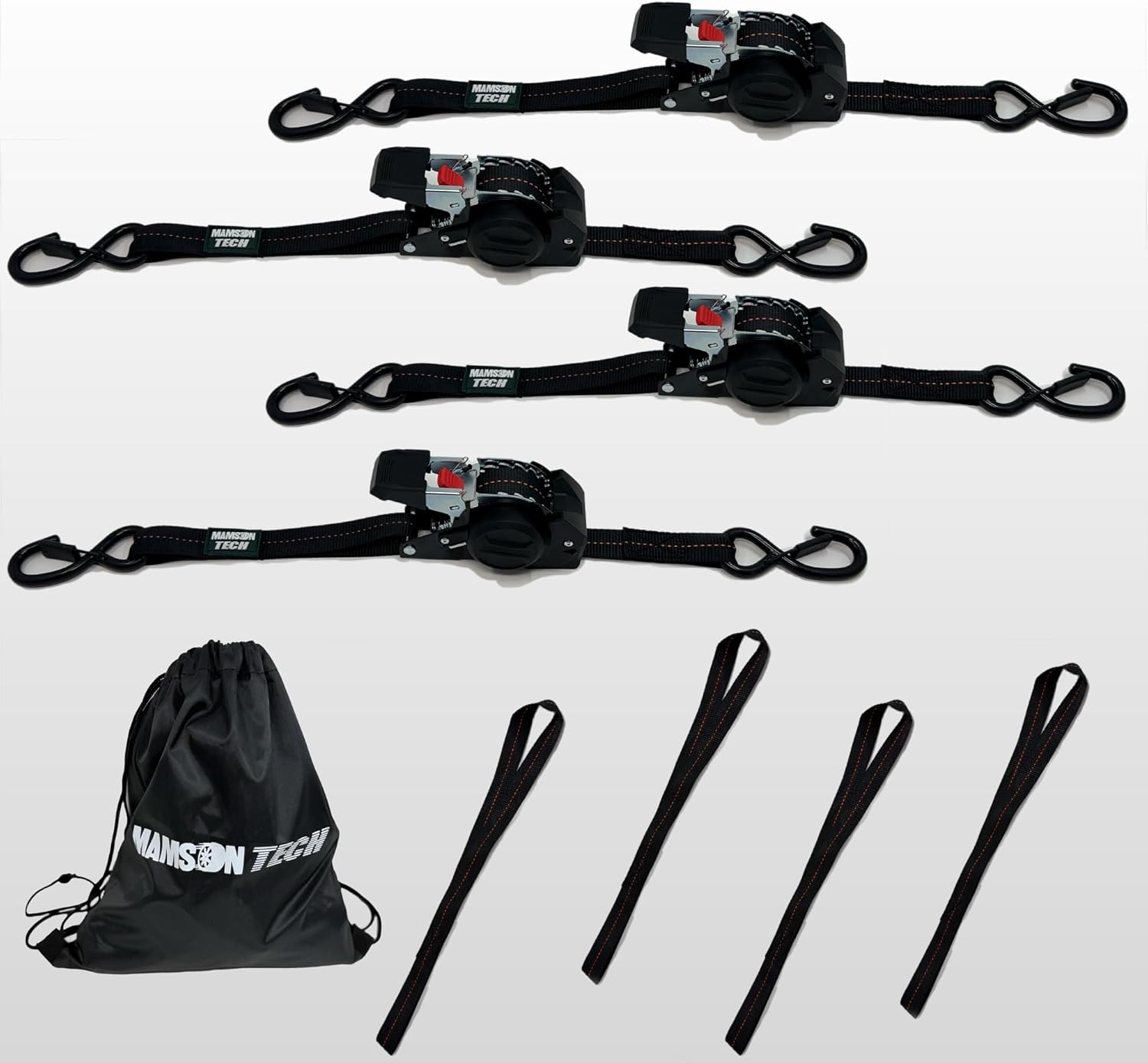 Retractable Ratchet Straps – 1” x 10ft Durable Auto-Retracting Tie Down Straps with Coated S-Hooks – Easy Secure Cargo Straps for Truck, Trailer, Motorcycle, ATV, and Home Use (Black)