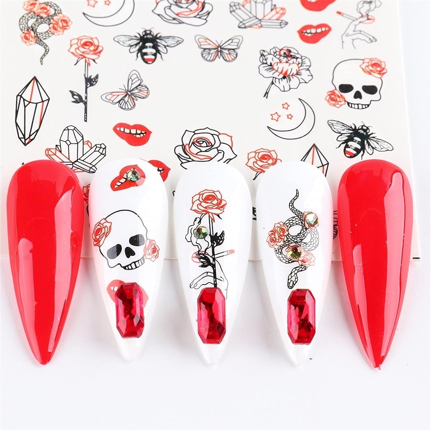 WZRY Nail Sticker, 8 Pcs Nail Art Sticker Liners Animal Flowers Tattoo Sliders Transfer Leaf Manicure Decoration (Color : 8 pcs) : Beauty & Personal Care