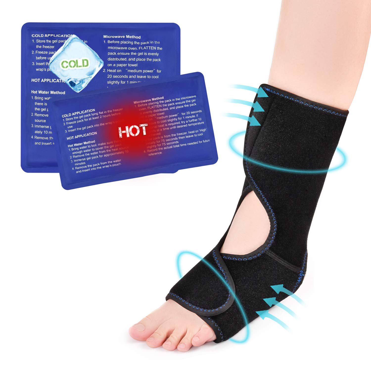 Ankle Ice Pack Wrap, Foot Ice Pack for Injuries, Reusable Cold Compress for Achilles Tendonitis Relief, Flexible Cold Pack Foot Ice Wrap for Plantar Fasciitis, Bursitis, Sore Feet, Surgery