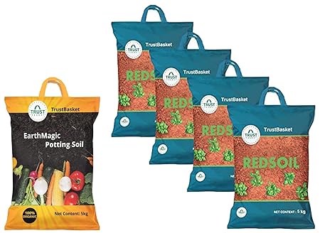 Trust Basket Enriched Organic Earth Magic Potting Soil Fertilizer for Plants, 5 kg & Garden Red Soil - 20 Kg Combo