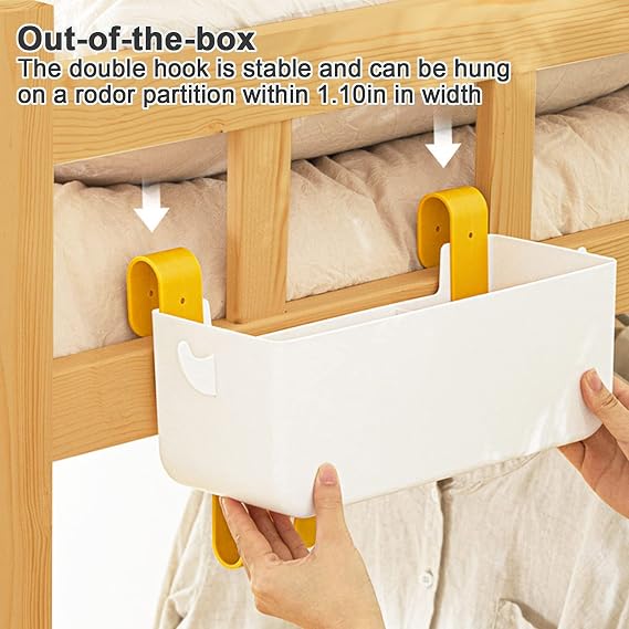 Bedside Hanging Storage Basket with Hooks, Large Capacity Dorm Hanging Storage Box Rack, Bed Shelf Holder Organizer Caddy for Book Phone, Suitable for Home Office School Dormitory Bunk Beds Loft RV