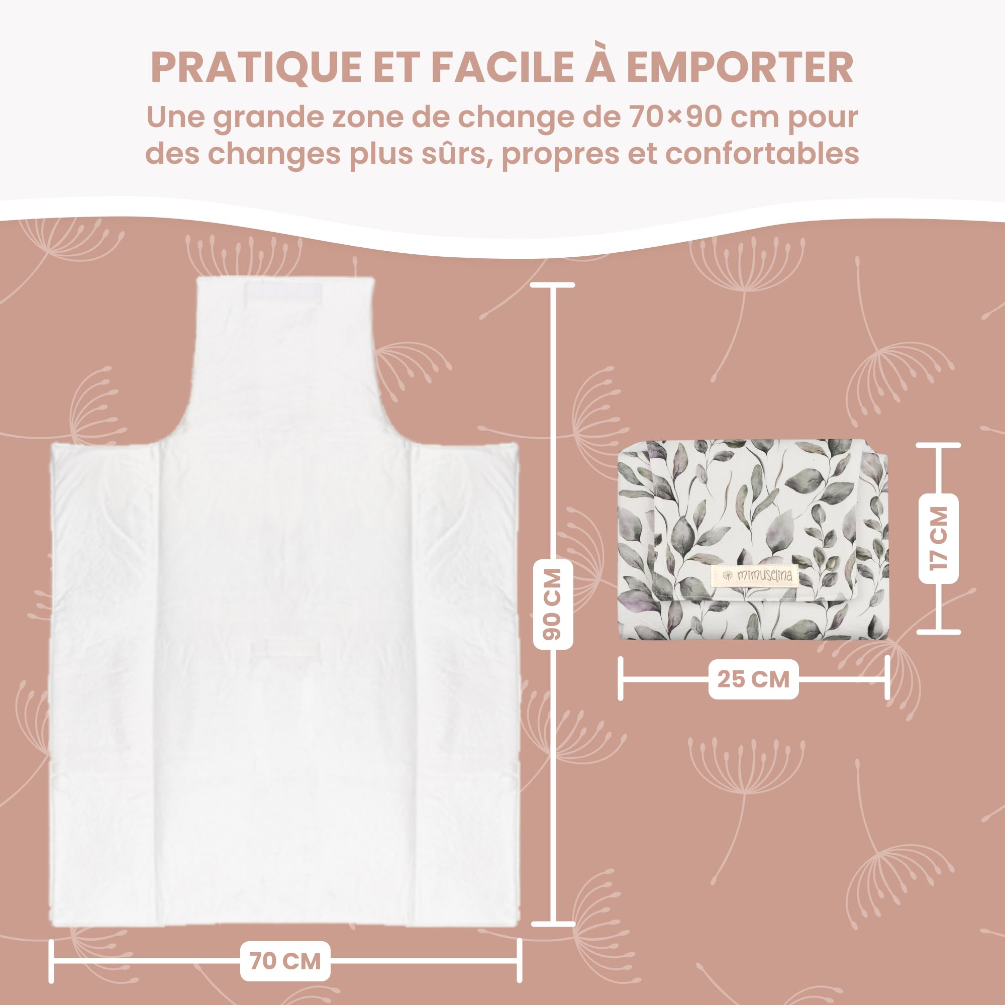 MIMUSELINA Tapis a Langer Bebe | Matelas a Langer Bebe Voyage Imperméable et Léger | Extérieur 100% Coton, Intérieur Lavable et Sans BPA | Pliable avec Fermeture Pratique | Espagne - 3