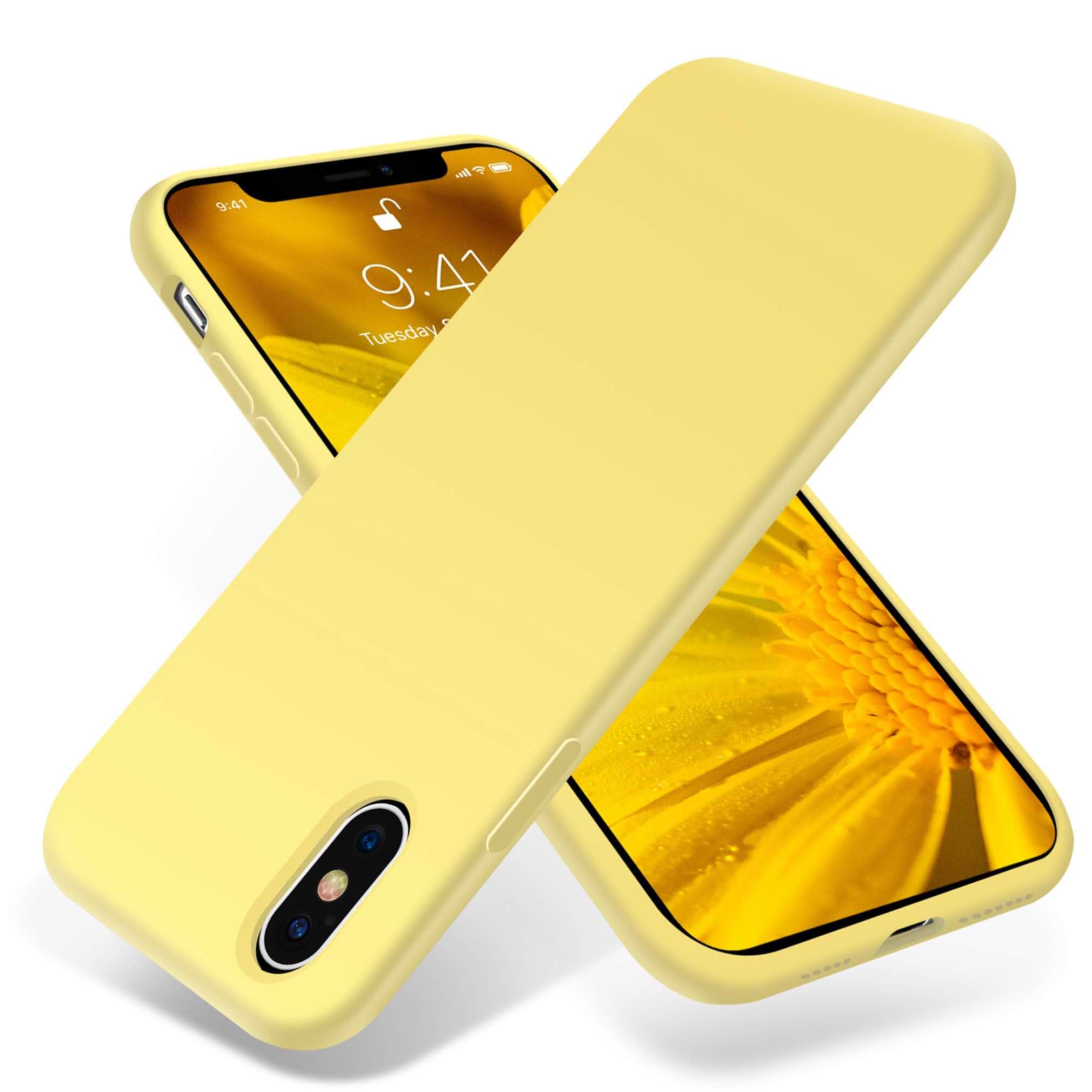 OTOFLY Compatible with iPhone X Case ONLY, [Silky and Soft Touch Series] Premium Soft Silicone Rubber Full-Body Protective Bumper Case - Yellow
