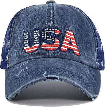 UTOWO American Flag Hat USA Unisex Vintage Embroidery Washed Distressed Hat Adjustable Baseball Cap