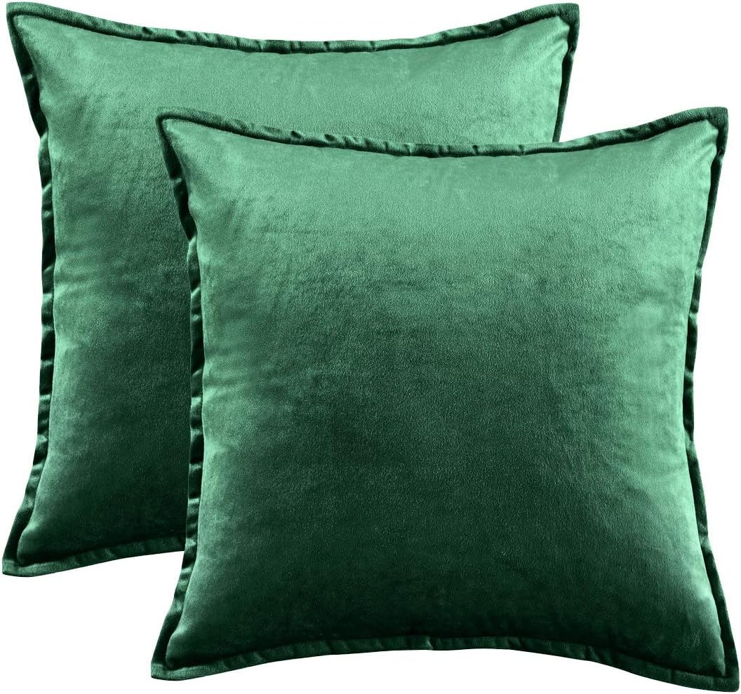 GIGIZAZA Green Velvet Decorative Throw Pillow Covers, 22x22 Square Couch Sofa Pillow Covers, Pack of 2