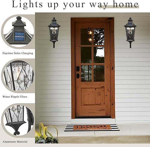 Miniatura 6 de Luz solar para porche frontal exterior con ondulación de agua, hecha a mano, vidrio soldado del atardecer al amanecer, luces solares para