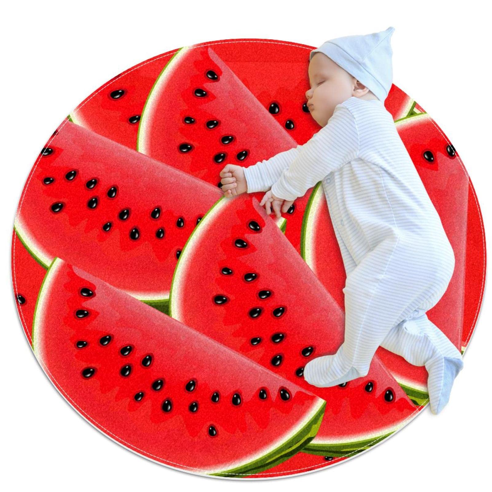 Tapis moderne rond pastèque antidérapant de 100cm pour décoration salon et sol