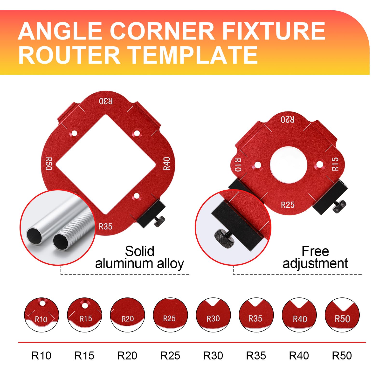 Router Template and Jig for Woodworking Aluminum Alloy Corner Radius Guide Set R10/R15/R20/R25/R30/R35/R40/R50 for Precision Routing Furniture Edges & DIY Projects - Image 3