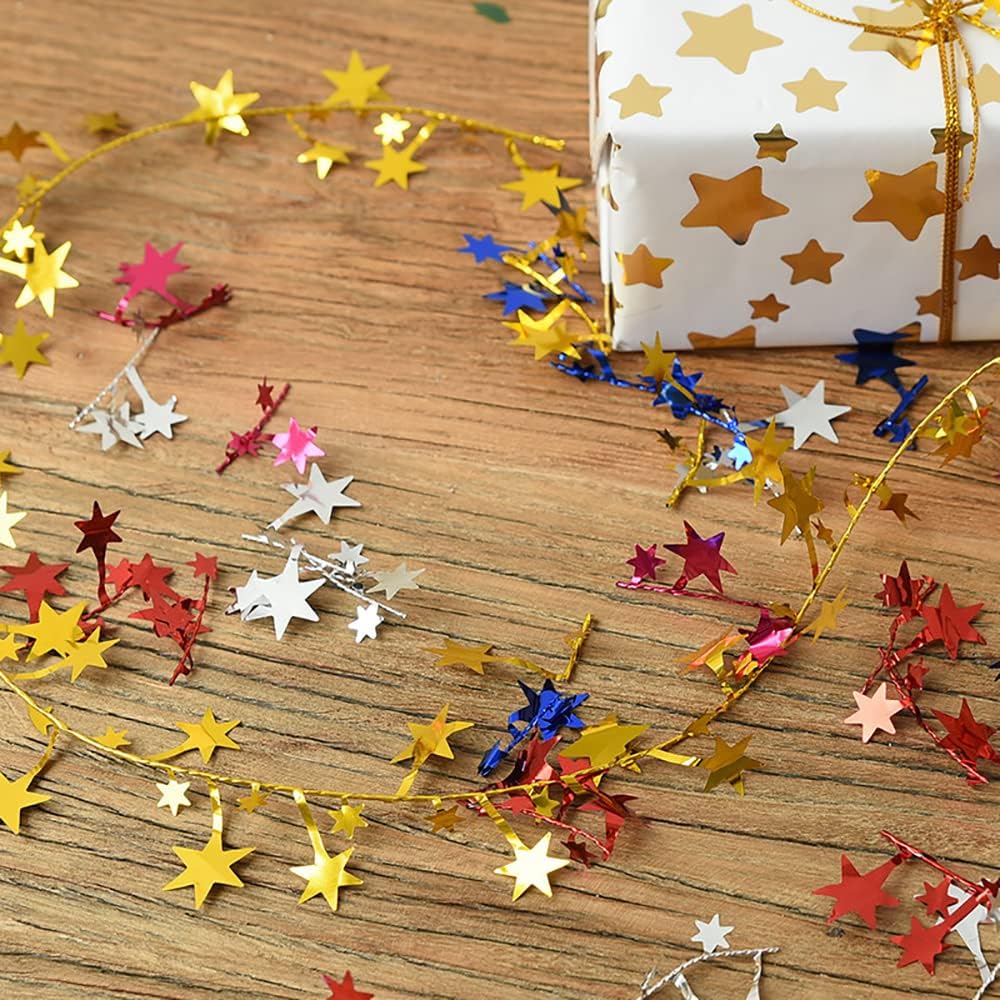 Star Tinsel Garlands with Wire, Christmas Star Wire Garland Christmas Tree Ornament for Xmas Wedding Birthday Party Festive DIY Craft Home Decoration, 25 Feet 2PC (Rose) image 5