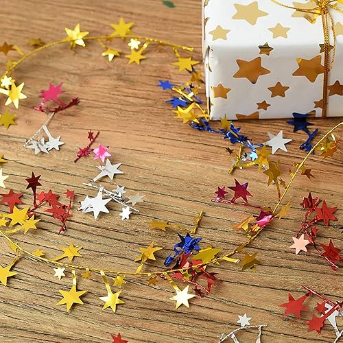 Miniatura 5 de Guirnalda de oropel de estrella con alambre, guirnalda de alambre de estrella de Navidad, adorno para árbol de Navidad para Navidad, boda, fiesta de