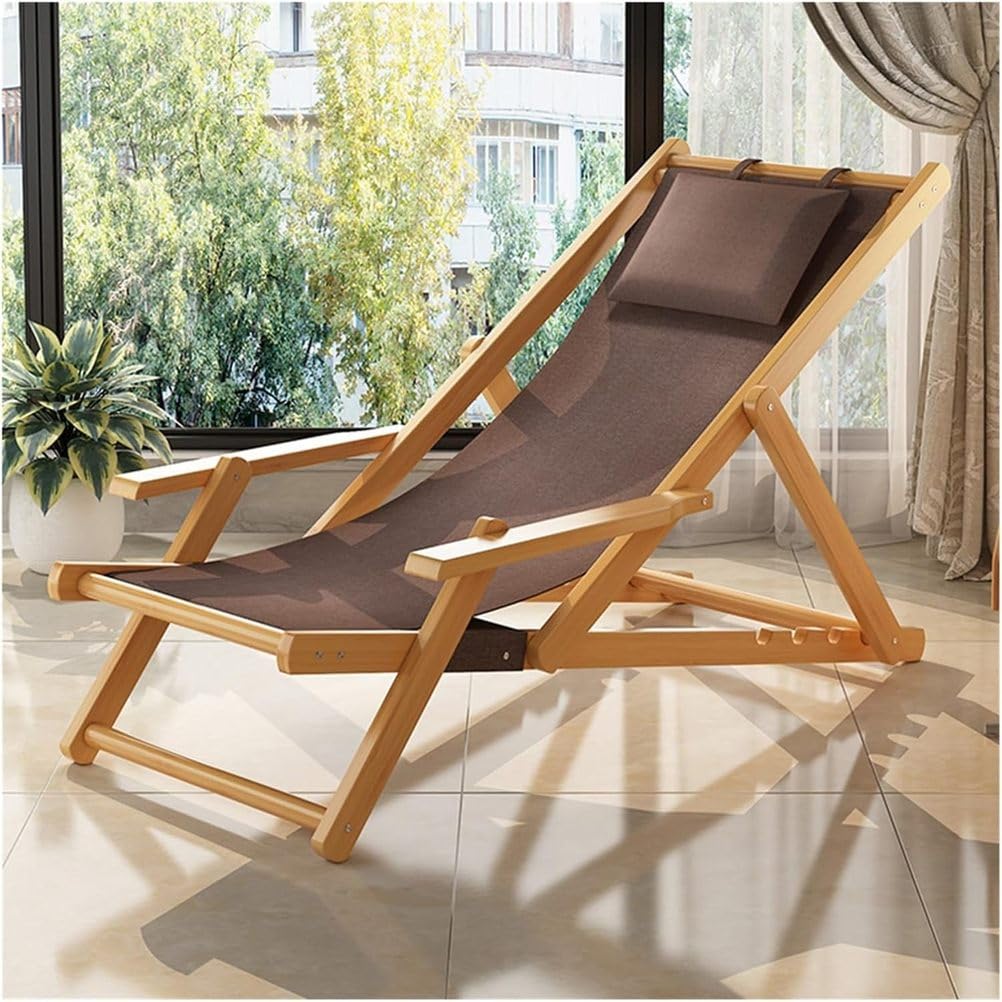 Chaise de plage pliante en tissu marron transat de jardin réglable