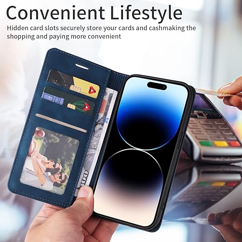 Miniatura 3 de ZZXX Funda tipo cartera para iPhone 14 Pro con bloqueo RFID, ranura para tarjetas, función atril, magnética, de piel suave, para iPhone 14 Pro