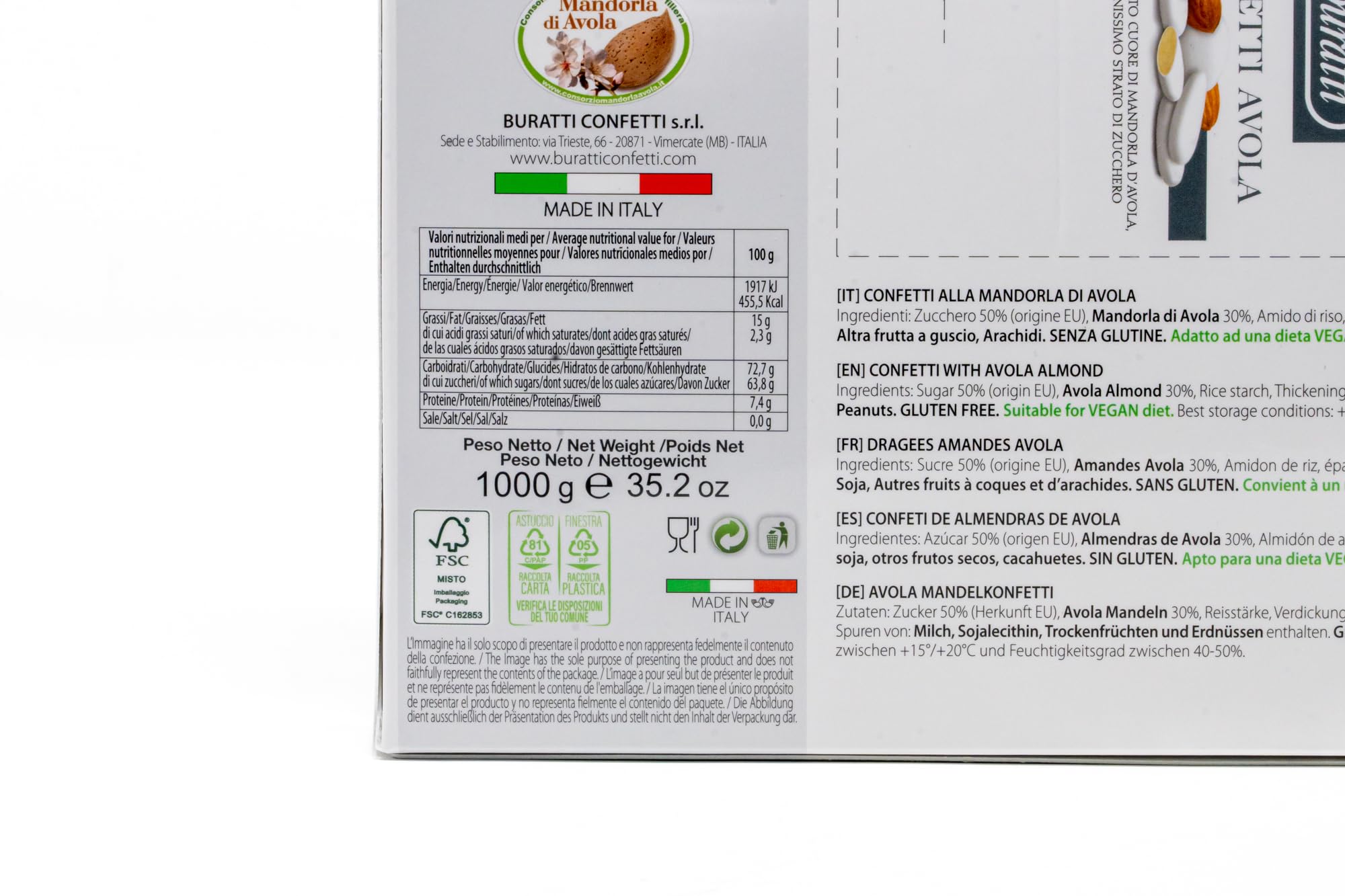 Buratti Confetti Avola Almendras Blanco 1000 g