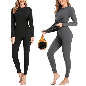 SIMIYA 2 Pack Thermal Underwear for Women Long Johns Winter Warm Fleece Lined Base Layer Set Cold Weather