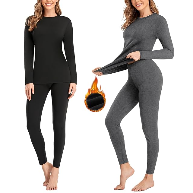 SIMIYA 2 Pack Thermal Underwear for Women Long Johns Winter Warm Fleece Lined Base Layer Set Cold Weather