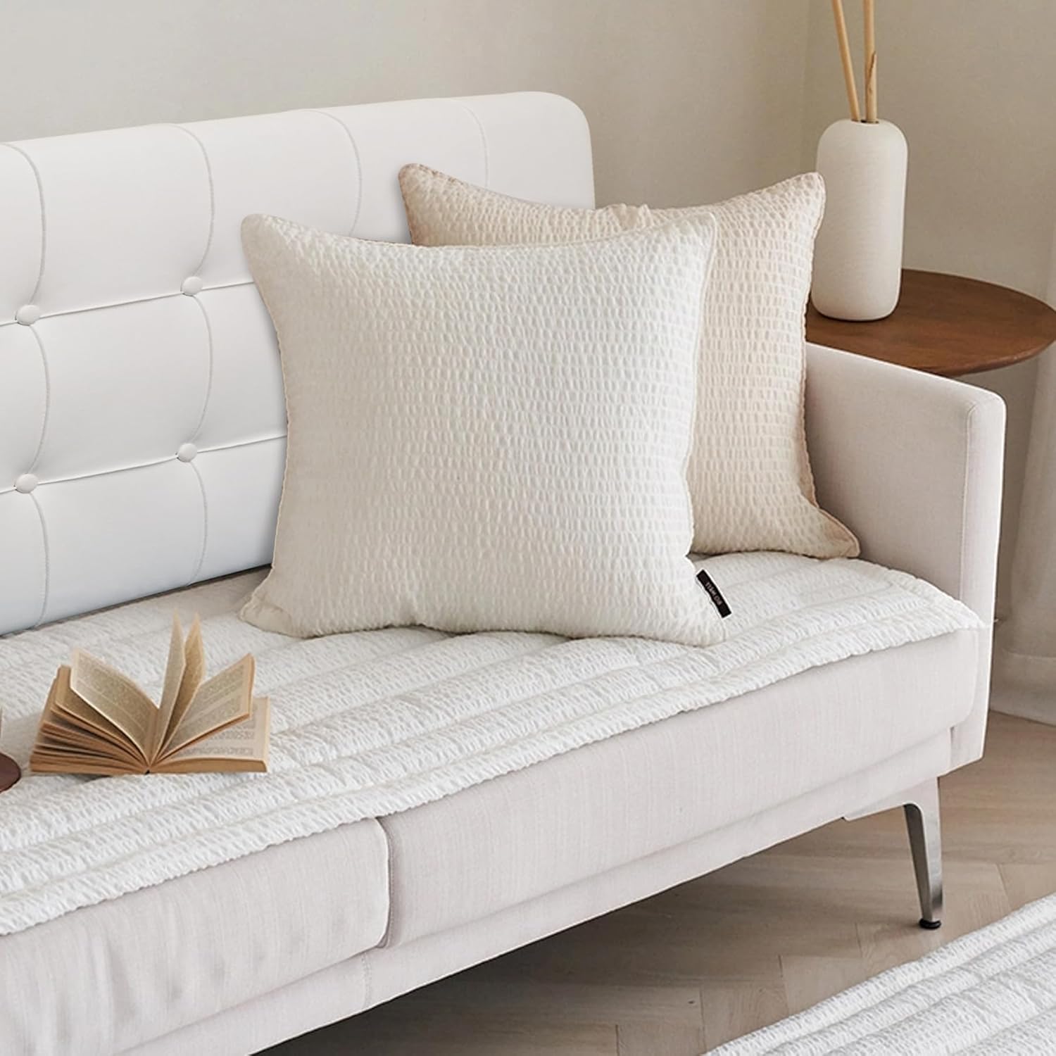 BCU White Headboard Pillow Queen Size Upholstered Large Bolster Wedge Pillow Headboard Back Rest Support Pillow with Side Pocket for Queen Size Bed