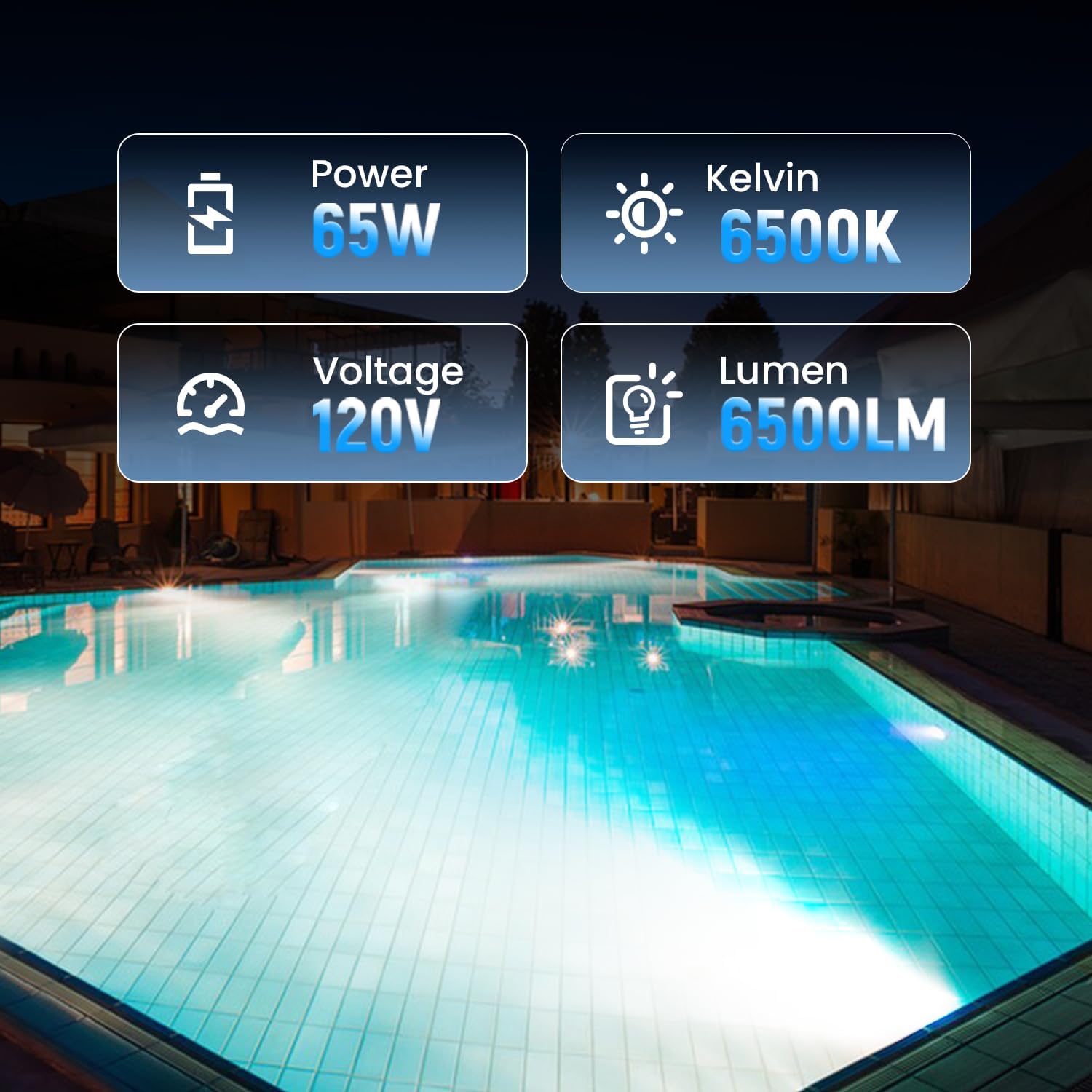 Led Pool Light Bulb,120V 65W Plus with 6500LM E26 Base Pool Light Bulb Ultra Bright Daylight White 6500K Swimming Pool Replacement for Most Pentair Hayward Light Fixture
