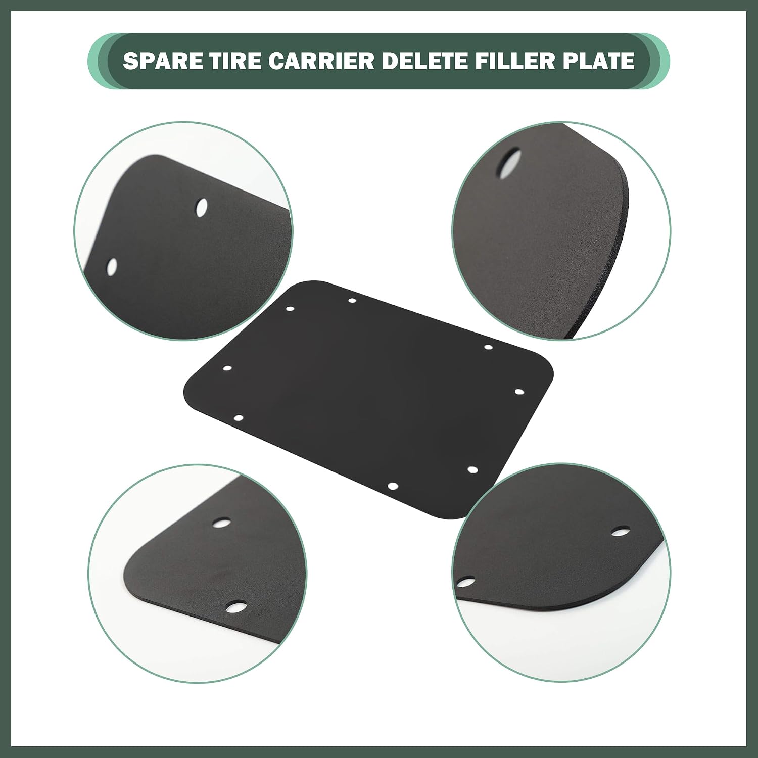 Aluminum Spare Tire Carrier Delete Filler Plate with Bolts & Durable Rubber Plugs Set Fit for 2007-2018 Jeep Wrangler JK JKU, Tailgate Vent Plate Cover, Black, Flat