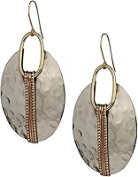 SPUNKYsoul Boho Dangle Earrings for Women - Handmade Hammered Oval Gold Silver Copper Mixed Metal Jewelry