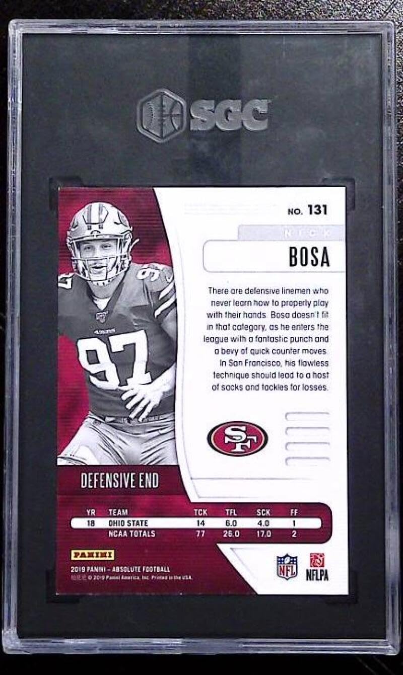 2019 Panini Absolute #131 Nick Bosa RC Rookie San Francisco 49ers Graded SGC 9 (MINT) NFL Football Trading Card