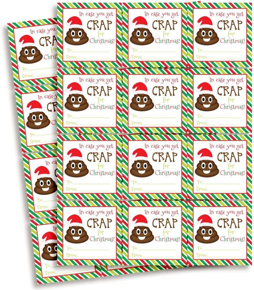 in Case You Get Crap Poop Emoji Gag Gift Tag Stickers, Set of 12 2.5 X 2.5 Funny Square Christmas Tag Present Labels by AmandaCreation