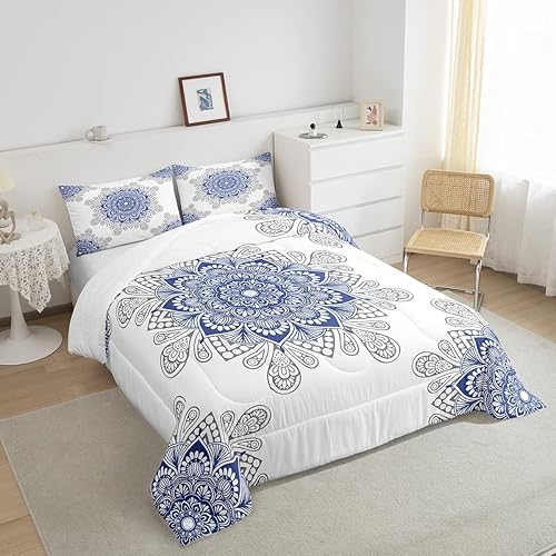 Miniatura 10 de Erosebridal Chic - Juego de edredón de flores tamaño Queen, juego de ropa de cama estética con mandala, juego de edredón gris turquesa, juego de