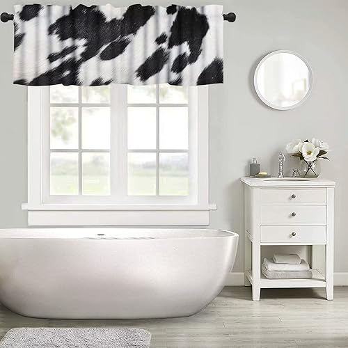 Miniatura 5 de Cenefas con estampado de vaca, cenefa de cortina con estampado de piel de animal de granja para cocina, sala de estar, baño, decoración con bolsillo