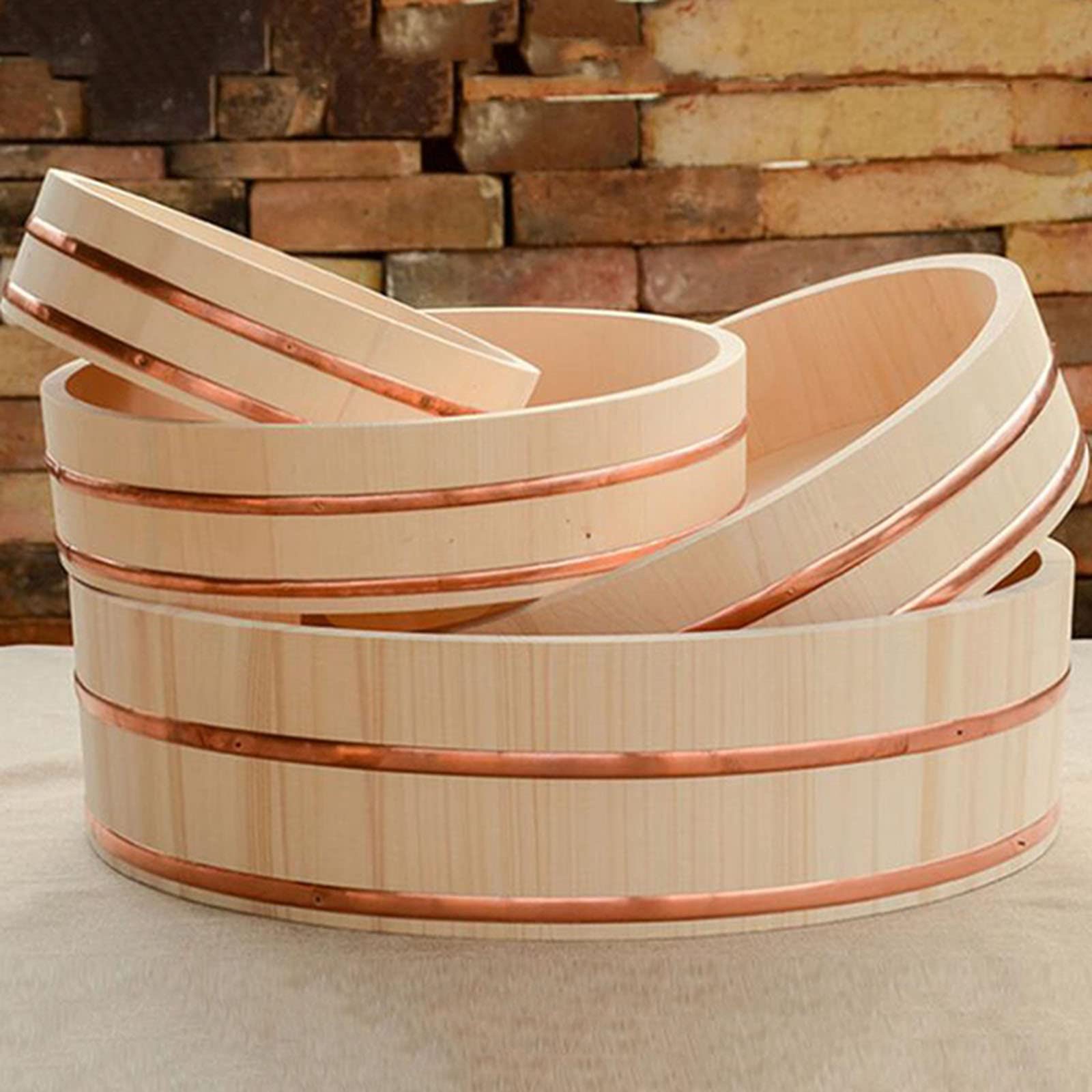 Hangiri Sushi Oke drewniana miska do mieszania ryżu z miedzianą taśmą, 5-częściowy zestaw do robienia sushi, 42 cm, japońskie akcesoria do gotowania sushi