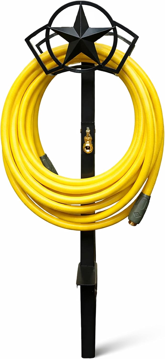 Garden Hose Holder - Upgraded Water Hose Hanger Holds 125ft, Heavy Duty Freestanding Garden Hose Reel Hanger for Outside Yard & Lawn (With Faucet)