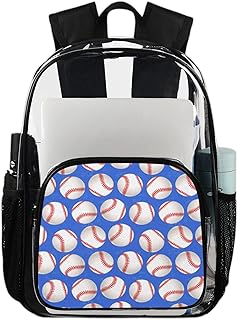 Mochila transparente de beisebol azul para uso pesado, mochila transparente impermeável com bola esportiva mochila de PVC transparente com alça de ombro reforçada para escola, trabalho, viagens, Multicor