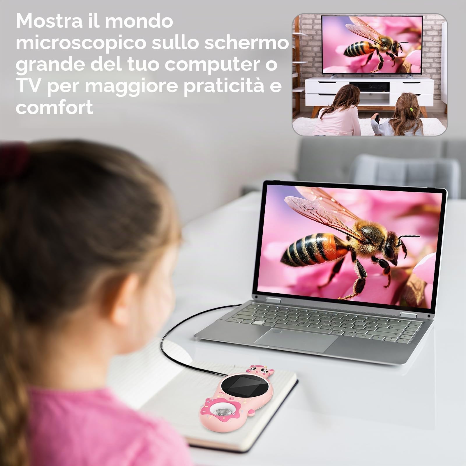 500x Microscopio per bambini digitale portatile - Mini lente di ingrandimento tascabile Miniscopio ottico scientifico educativo per ragazze, ragazzi, laboratorio di studio 5-7 8-12 adolescenti Regalo