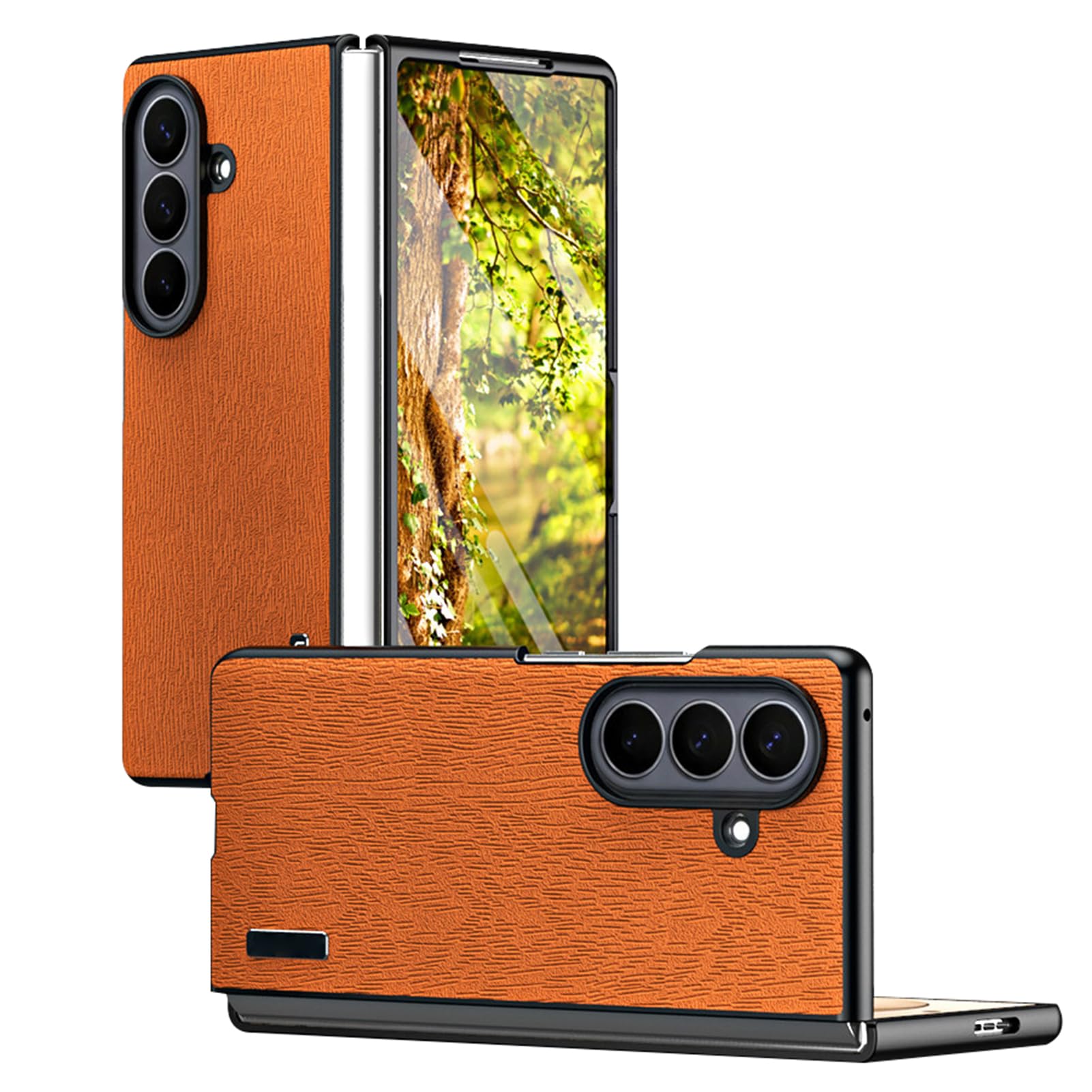 Funda Trasera For Samsung Galaxy Z Fold 8 Ultra, Funda De Teléfono De Estilo Empresarial con Textura De Madera De Cuero Ligera Y Delgada Protección contra Caídas A Prueba De Huellas(Orange)