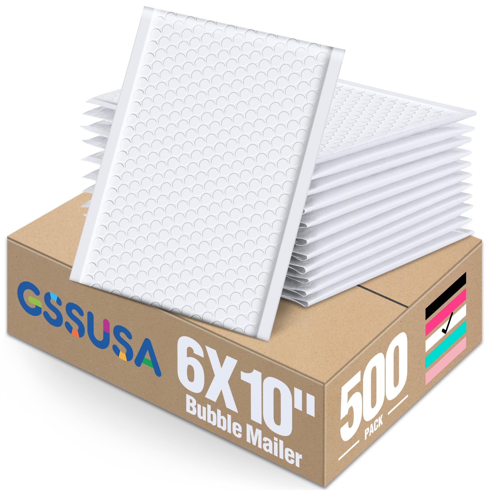 GSSUSA White Bubble Mailers 6x10" 500 Pack Padded Envelopes Self Seal