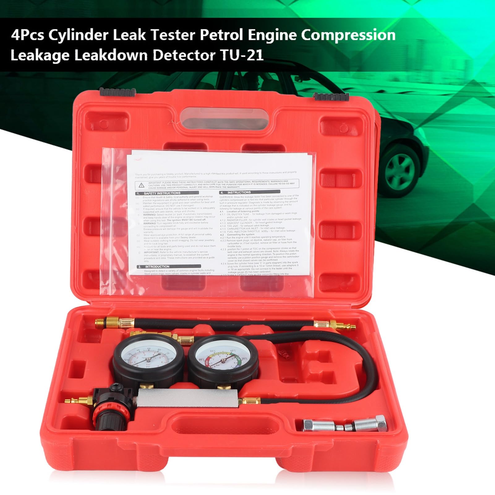 Cryfokt Juego Completo de Probador de Fugas, Detector de Fugas de Cilindros de 4 Piezas para Identificar Fallas del Motor en Automóviles y Camiones