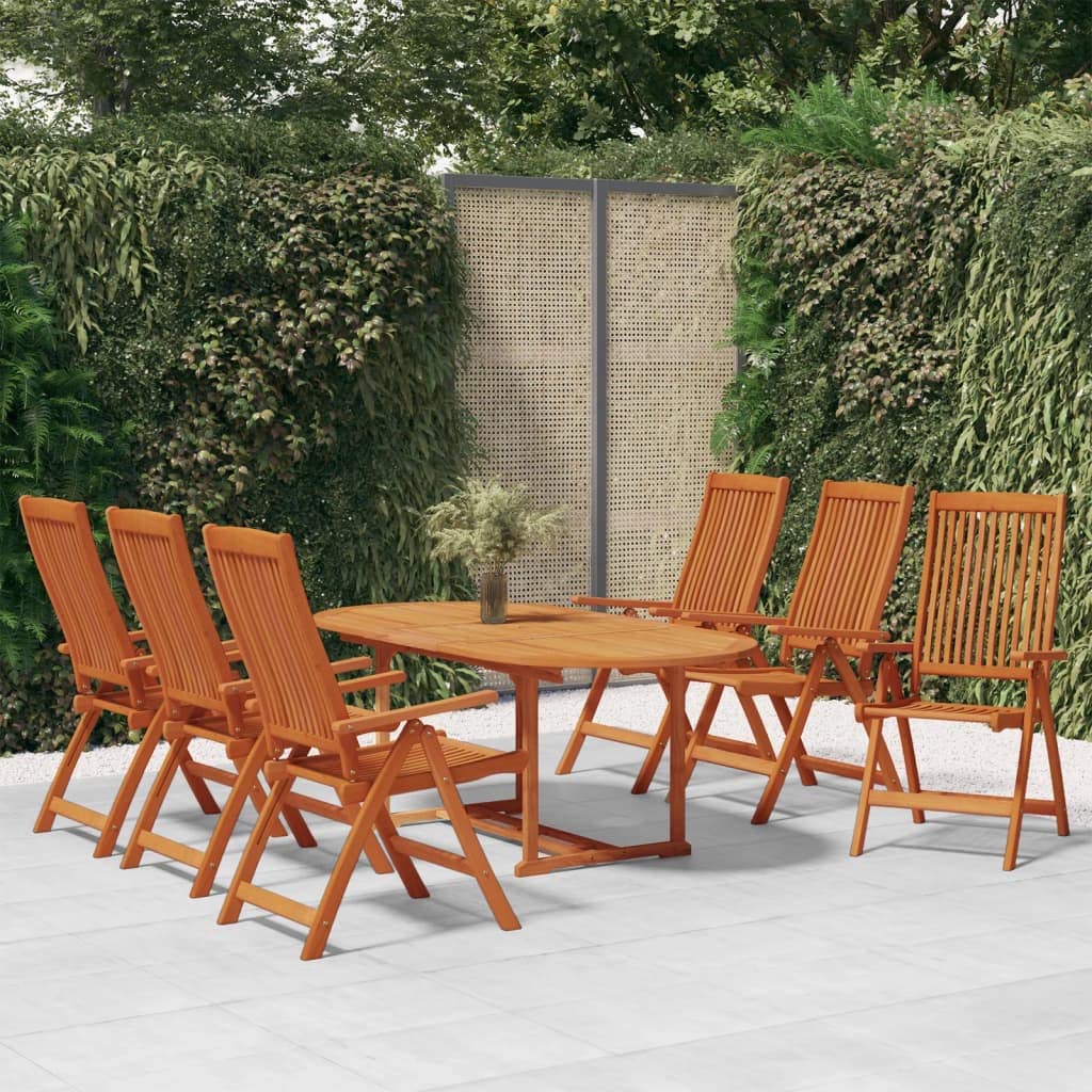 Gartenmöbel-Set, 7-teilig, Massivholz, Eukalyptus, Gartenmöbel, Tisch und Stühle, Terrasse, Set für Terrasse, Außenhof, ohne Fußstützen